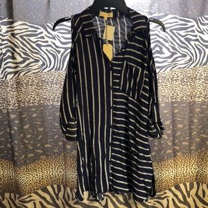 Striped long blouse cold shoulder style sleeves